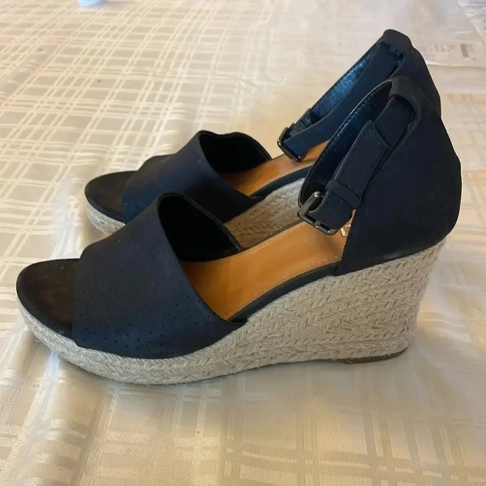 A.N.A. Black Wedge Espadrille Open‎ Toe Sandals